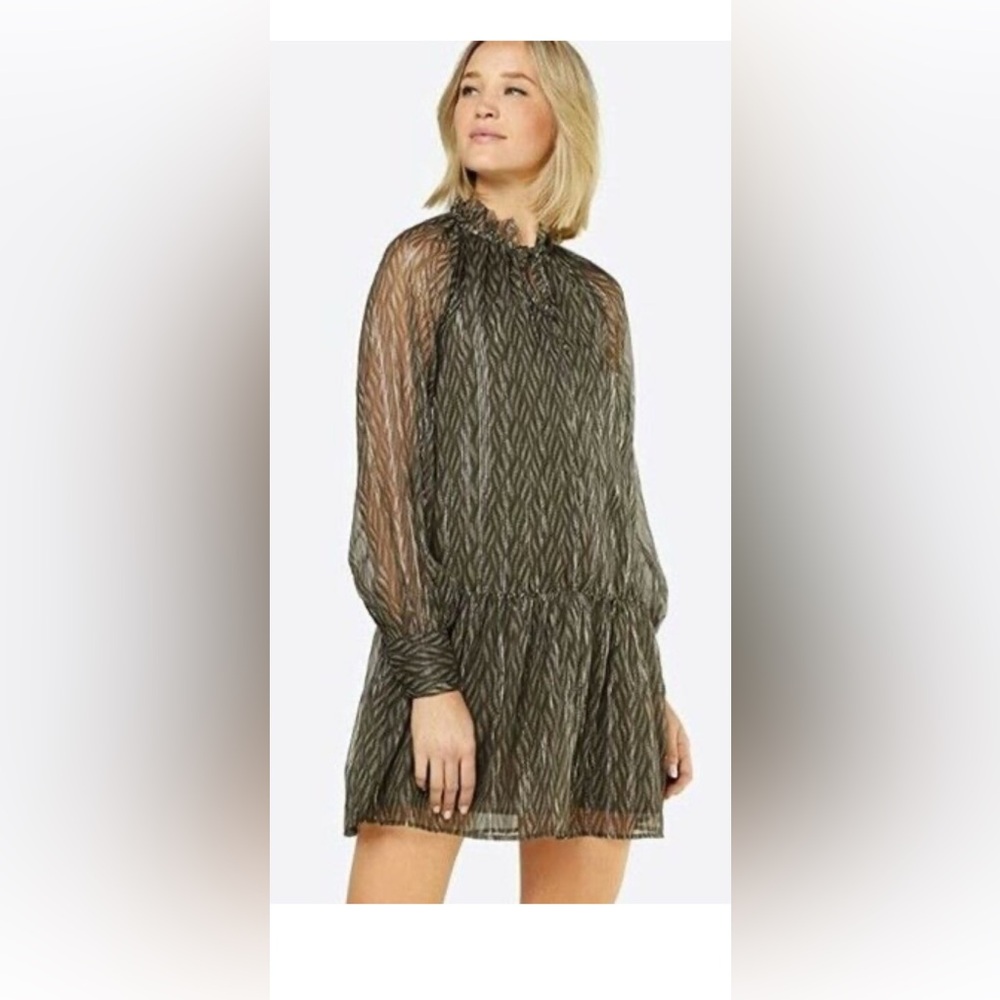 Scotch & Soda S Green Shine Mini Dress NWT sz m Print Metallic Ruffle Hem Dress